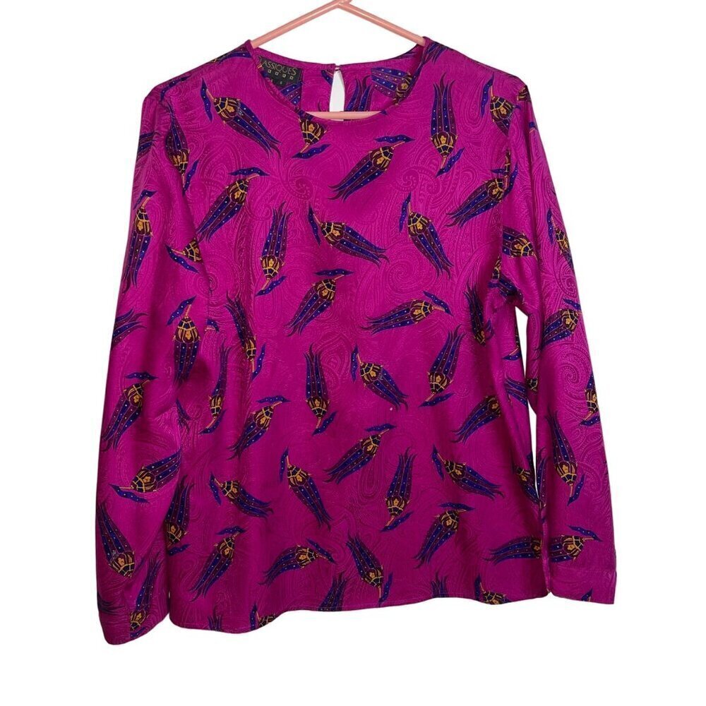 Classiques Vintage Womens Blouse Size 6 Pink Long Sleeve Casual Pure Silk